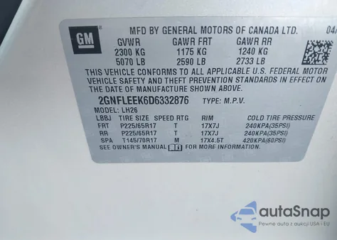 2013 Chevrolet Equinox 1Lt z USA, uszkodzony, nr VIN 2GNFLEEK6D6332876